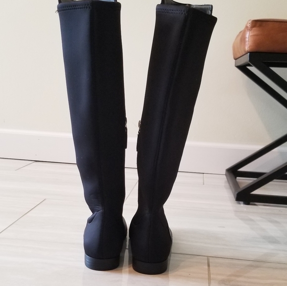 Nine West Riding Boots Black Leather and Scuba Fabric - Picture 4 of 8